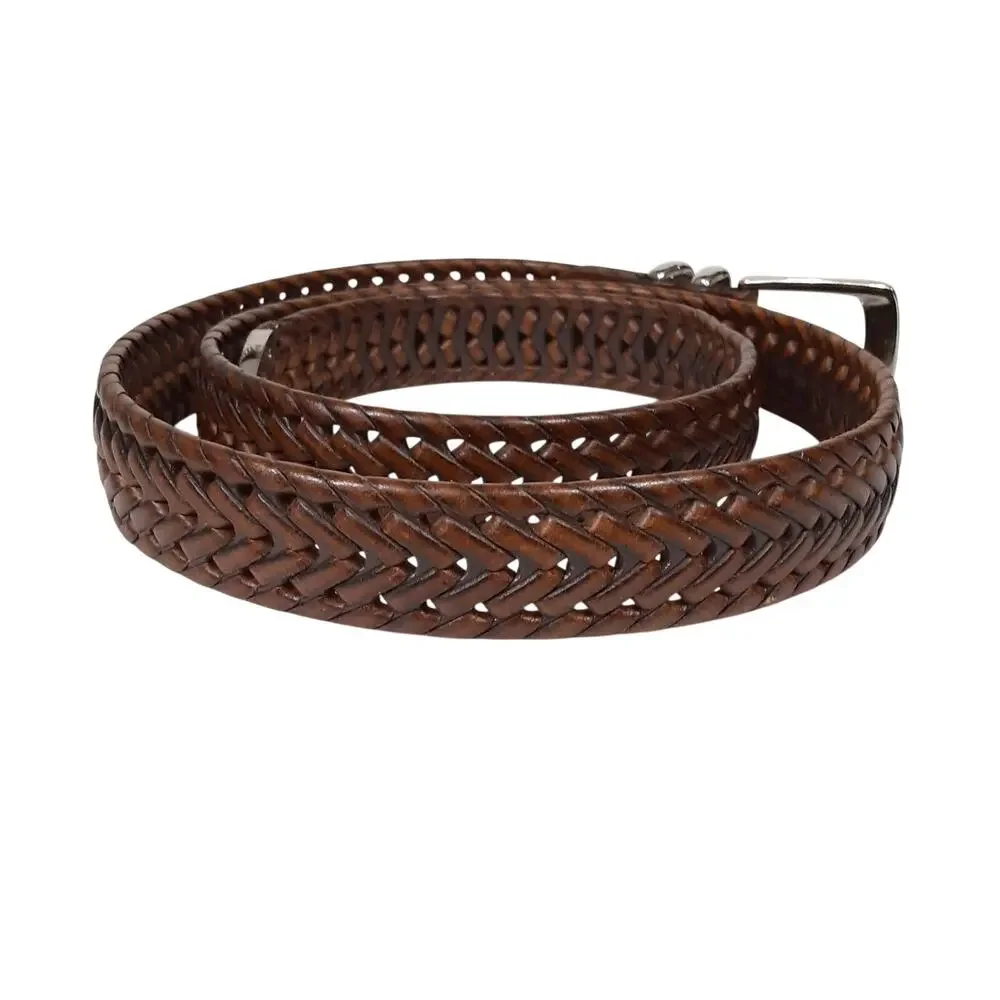 Perry Ellis Portfolio Braided Leather Belt Brown Woven Western Dagger Mens XL